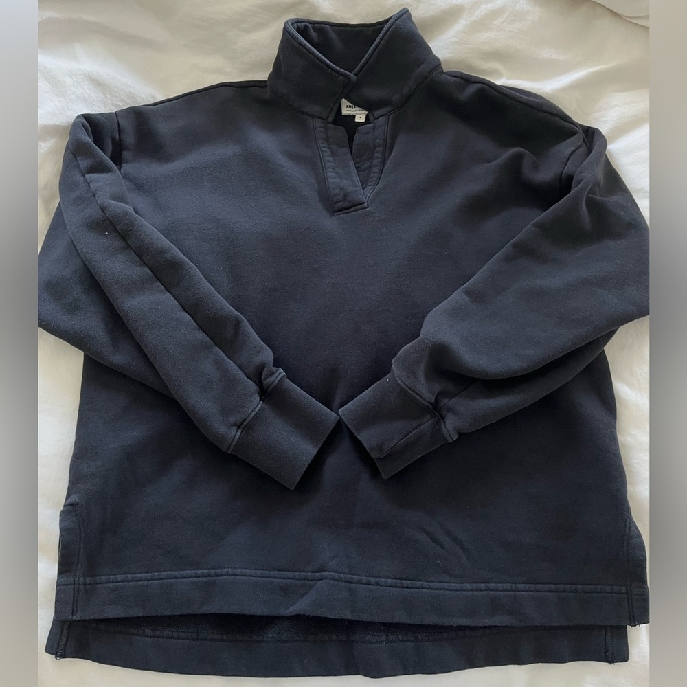 American Giant Premium Midweight Polo Sweatshirt, Black, Size Small